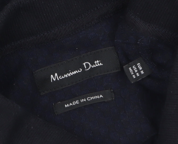 Massimo Dutti Men's Blue Long Sleeve Polo Shirt Size M