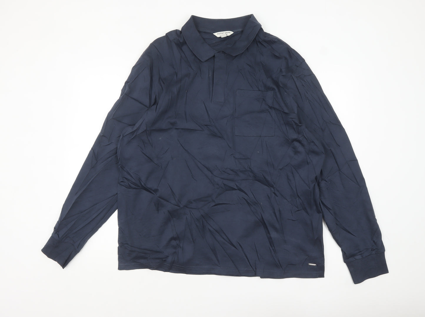 Marks and Spencer Autograph Men's Blue Cotton Long Sleeve Polo XL