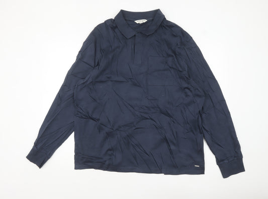 Marks and Spencer Autograph Men's Blue Cotton Long Sleeve Polo XL