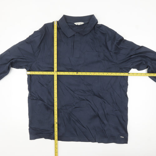 Marks and Spencer Autograph Men's Blue Cotton Long Sleeve Polo XL