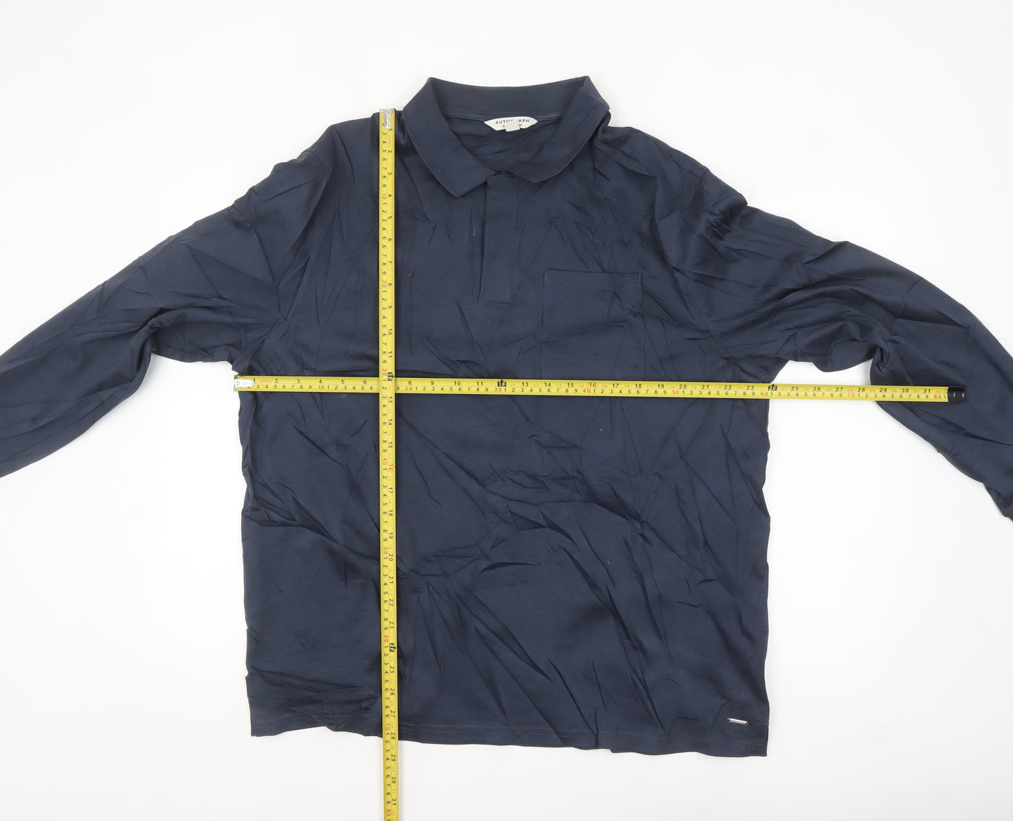 Marks and Spencer Autograph Men's Blue Cotton Long Sleeve Polo XL