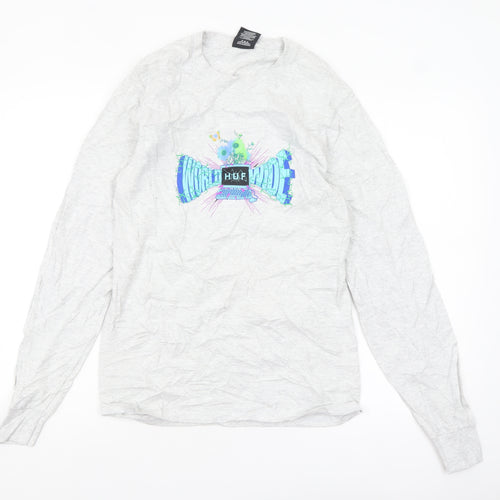HUF Men’s Grey Long Sleeve Graphic Casual Top Size S
