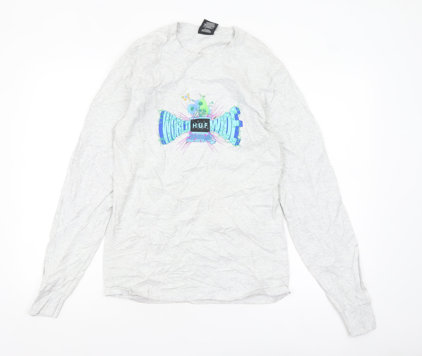HUF Men’s Grey Long Sleeve Graphic Casual Top Size S