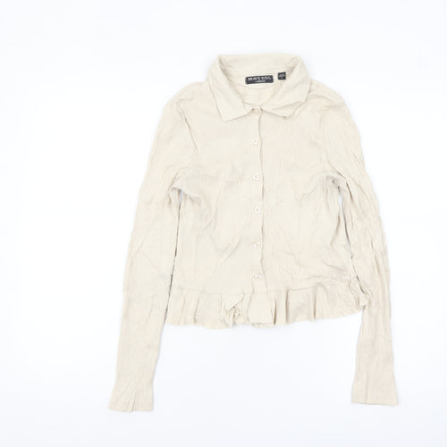 Brave Soul Women’s Beige Long Sleeve Button-Up Cotton Shirt Size L