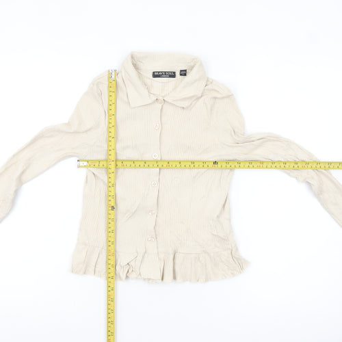 Brave Soul Women’s Beige Long Sleeve Button-Up Cotton Shirt Size L