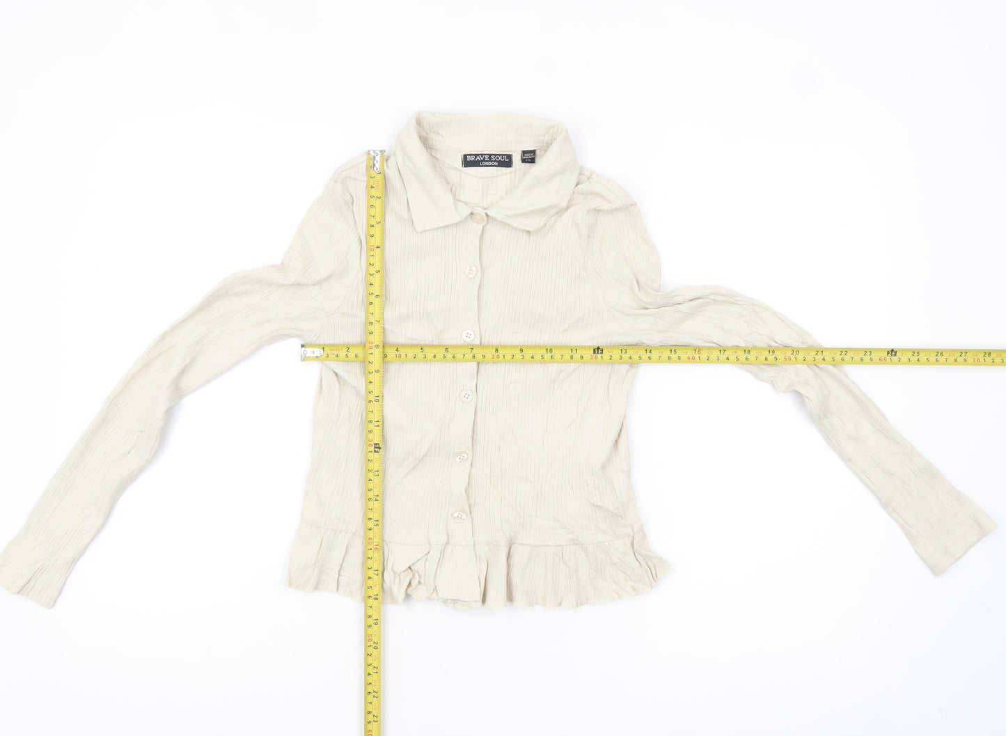 Brave Soul Women’s Beige Long Sleeve Button-Up Cotton Shirt Size L