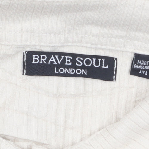 Brave Soul Women’s Beige Long Sleeve Button-Up Cotton Shirt Size L