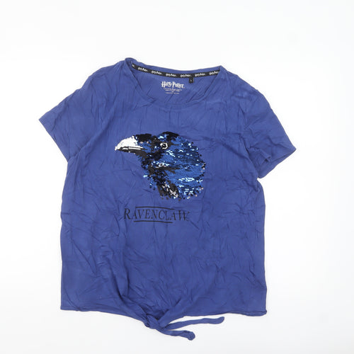 Harry Potter Women Blue Ravenclaw Sequin Cotton T-Shirt L