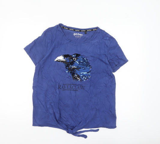 Harry Potter Women Blue Ravenclaw Sequin Cotton T-Shirt L