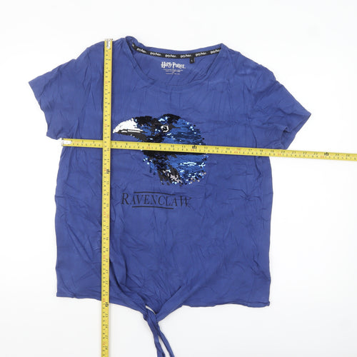 Harry Potter Women Blue Ravenclaw Sequin Cotton T-Shirt L