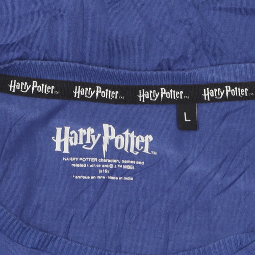 Harry Potter Women Blue Ravenclaw Sequin Cotton T-Shirt L