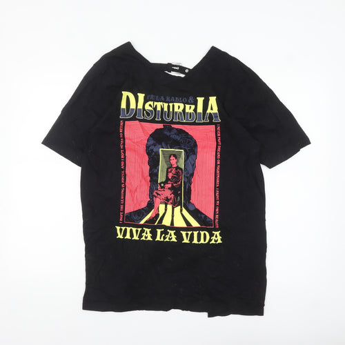Disturbia Womens Black UK 14 Viva La Vida Buckle T-Shirt Gothic Art Top