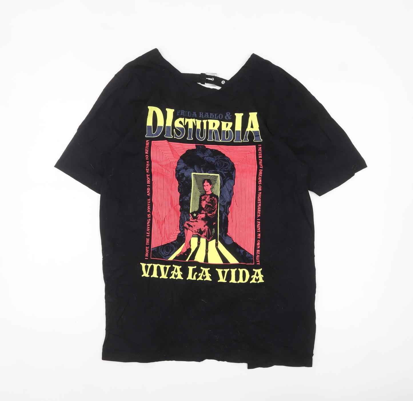 Disturbia Womens Black UK 14 Viva La Vida Buckle T-Shirt Gothic Art Top