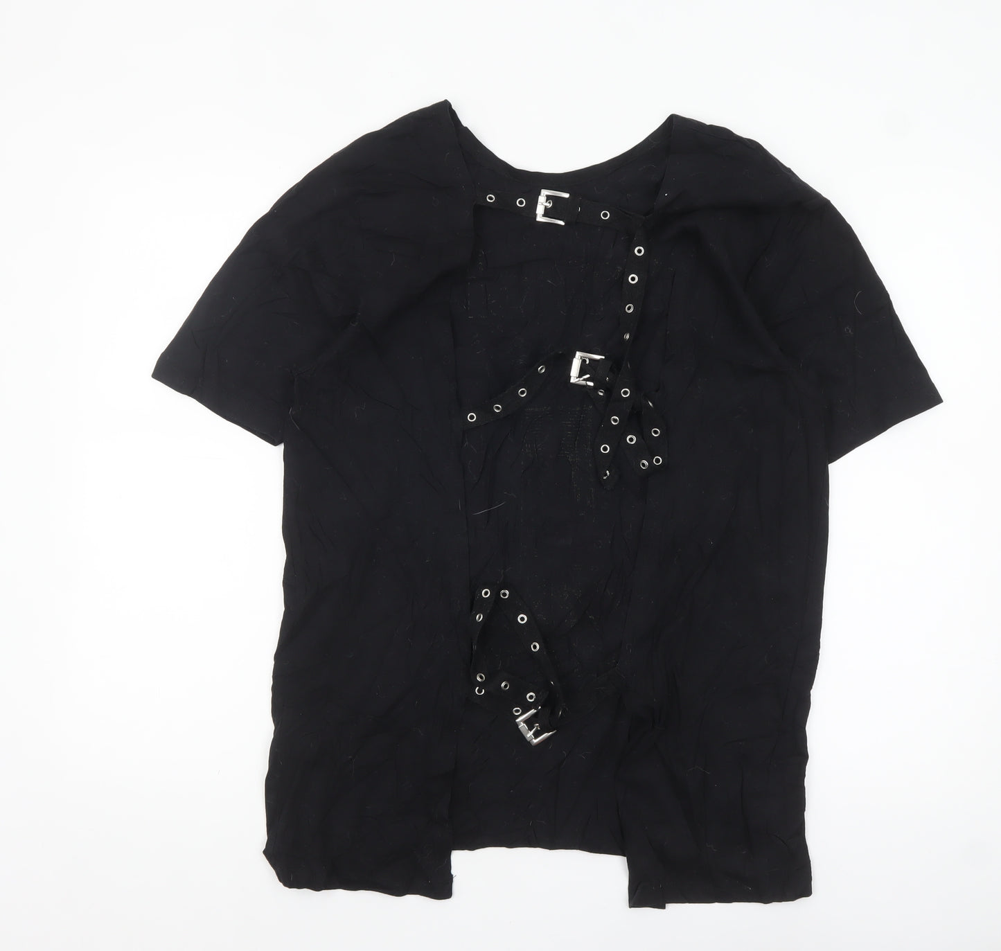 Disturbia Womens Black UK 14 Viva La Vida Buckle T-Shirt Gothic Art Top
