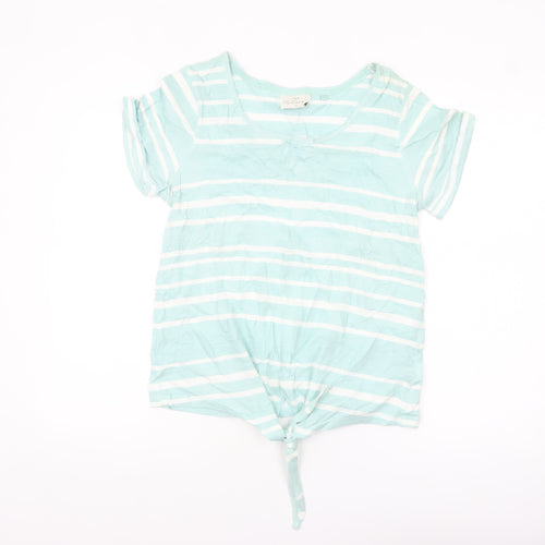 Next Women's Blue Striped Cotton Short Sleeve Tie Hem T-Shirt Size 12