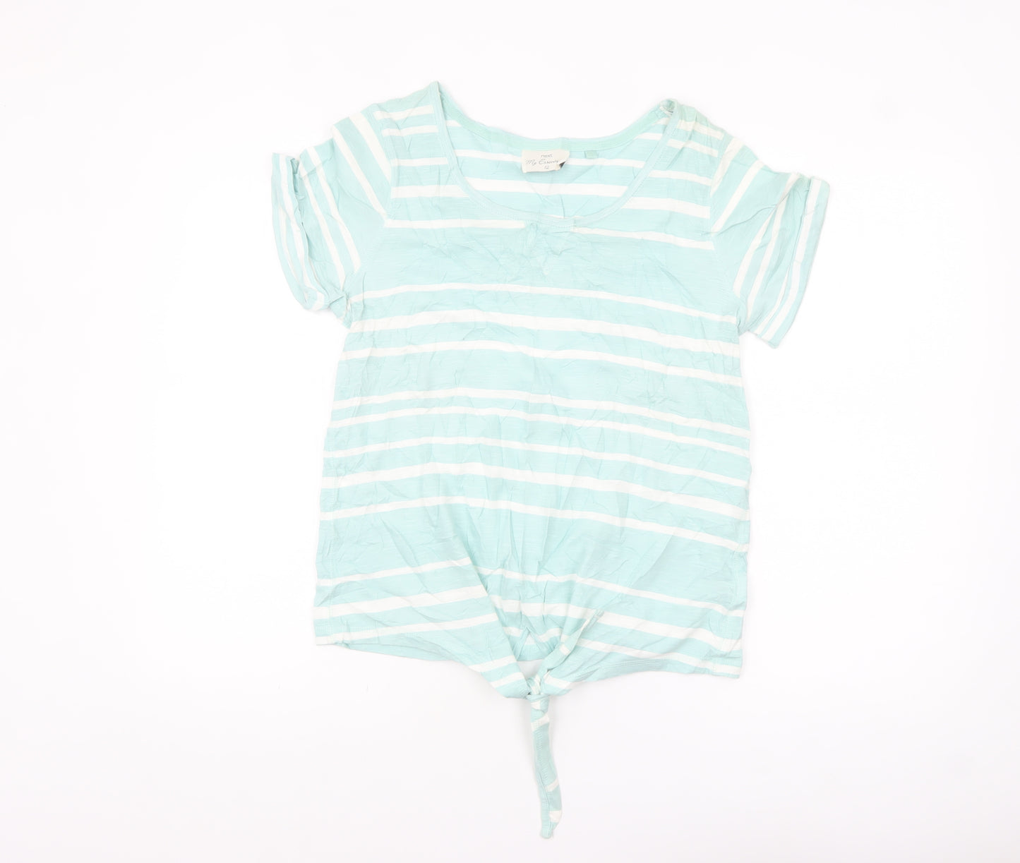 Next Women's Blue Striped Cotton Short Sleeve Tie Hem T-Shirt Size 12