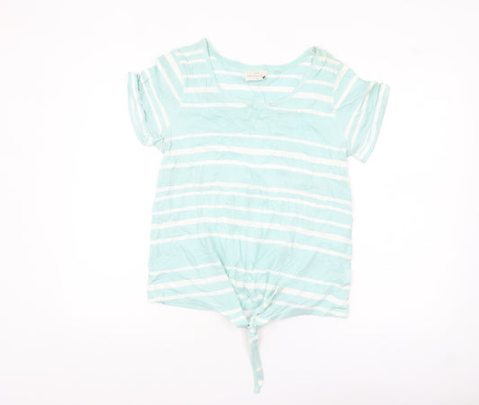 Next Women's Blue Striped Cotton Short Sleeve Tie Hem T-Shirt Size 12