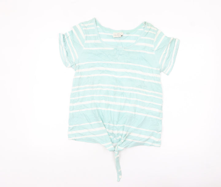 Next Women's Blue Striped Cotton Short Sleeve Tie Hem T-Shirt Size 12