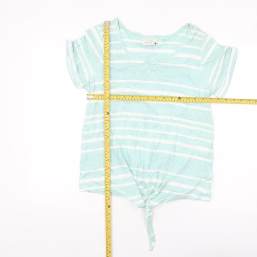 Next Women's Blue Striped Cotton Short Sleeve Tie Hem T-Shirt Size 12
