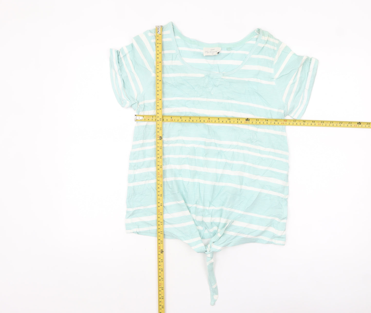 Next Women's Blue Striped Cotton Short Sleeve Tie Hem T-Shirt Size 12