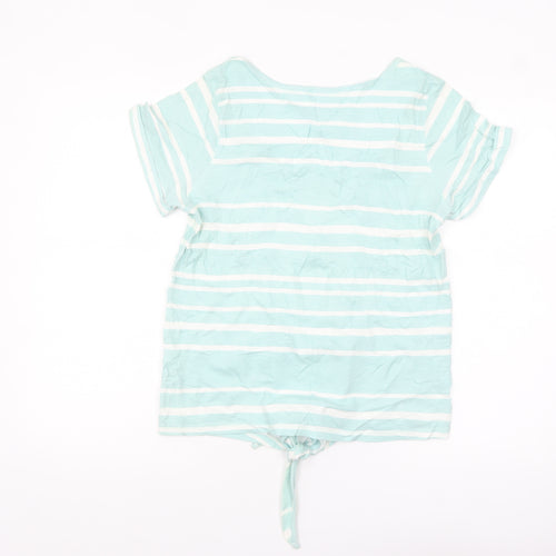 Next Women's Blue Striped Cotton Short Sleeve Tie Hem T-Shirt Size 12