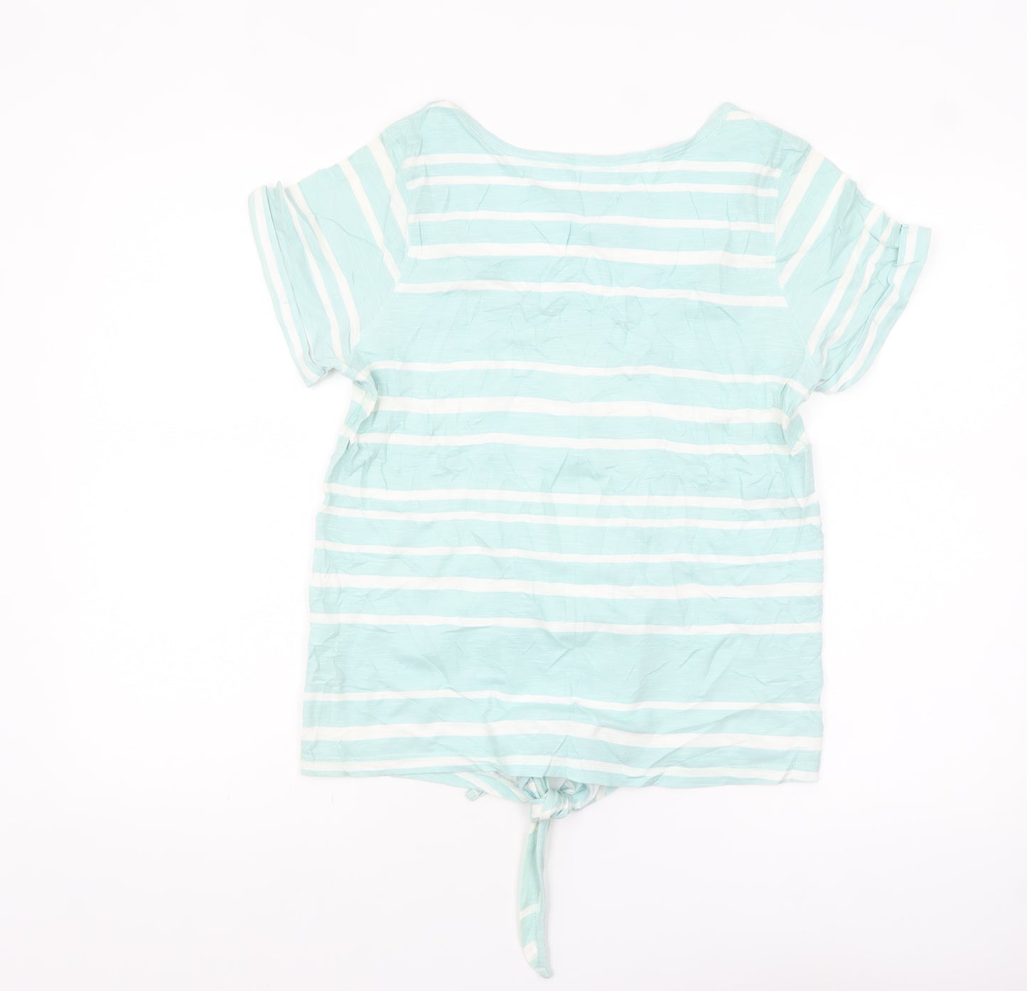 Next Women's Blue Striped Cotton Short Sleeve Tie Hem T-Shirt Size 12