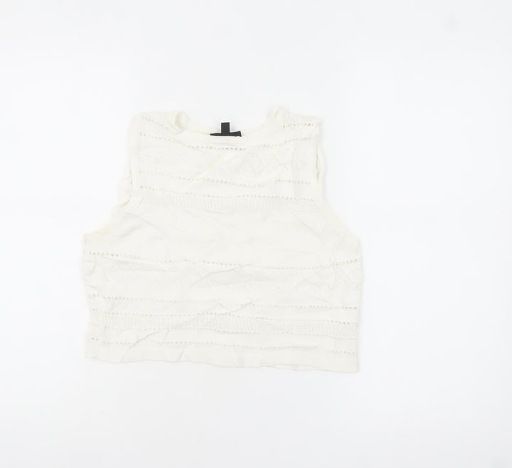 Topshop Women’s Ivory Crochet Knit Cropped Tank Top UK 12