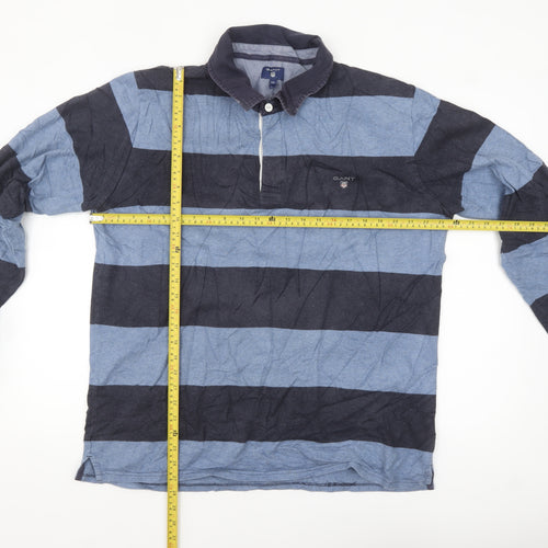 Gant Men's Blue Striped Long Sleeve Polo Shirt 2XL Cotton