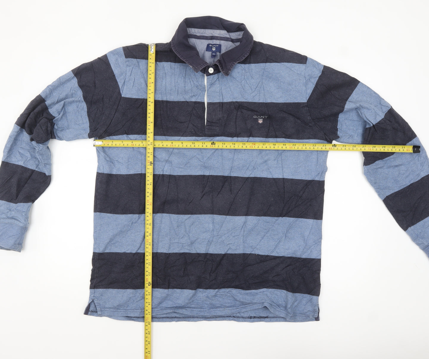 Gant Men's Blue Striped Long Sleeve Polo Shirt 2XL Cotton
