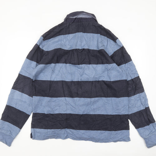 Gant Men's Blue Striped Long Sleeve Polo Shirt 2XL Cotton