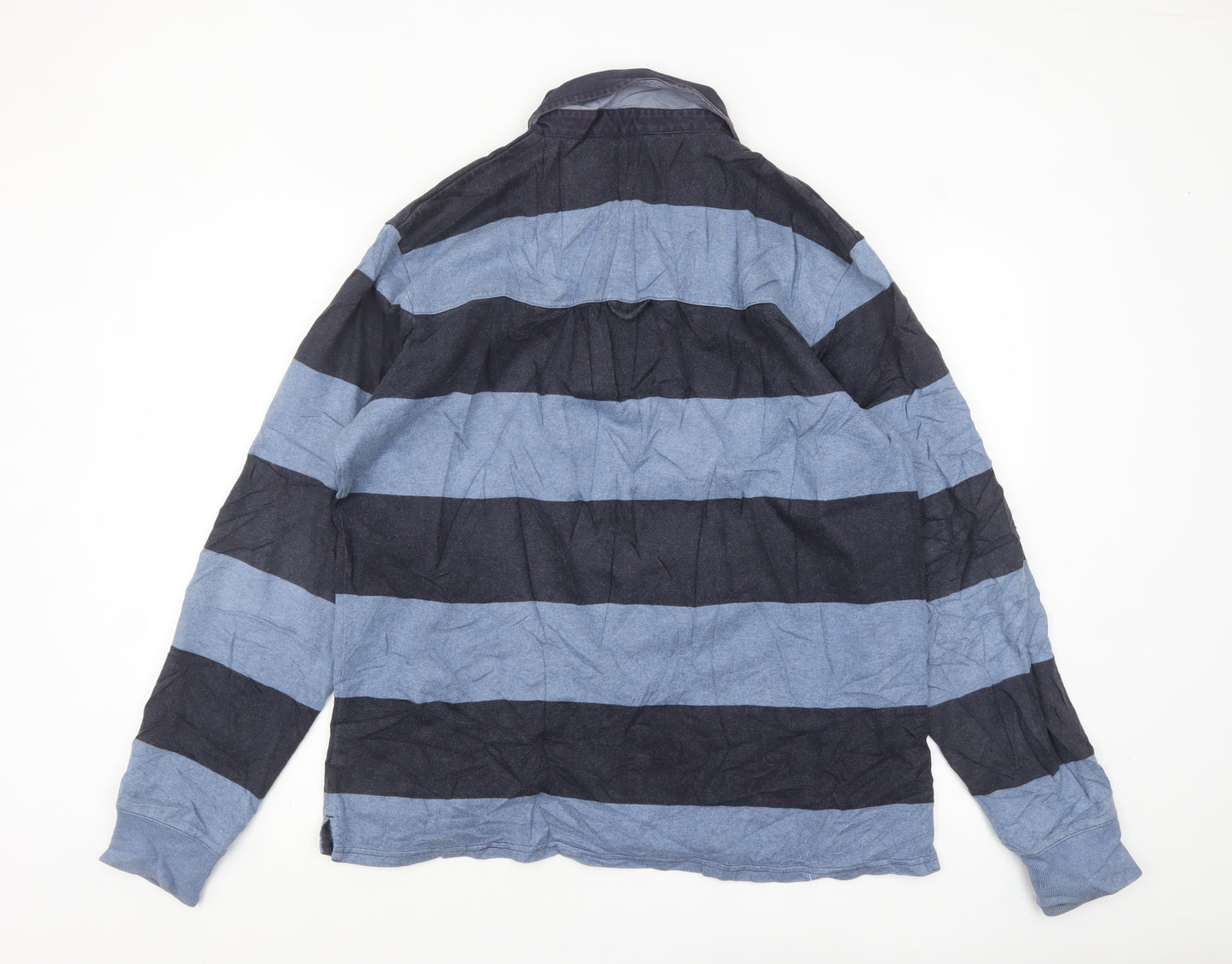 Gant Men's Blue Striped Long Sleeve Polo Shirt 2XL Cotton