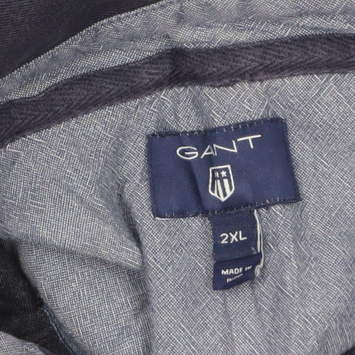 Gant Men's Blue Striped Long Sleeve Polo Shirt 2XL Cotton