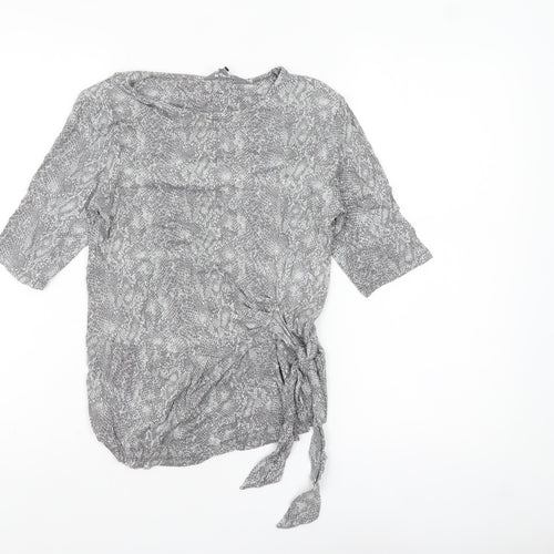 Principles Women Grey Animal Print Wrap Blouse Size 12