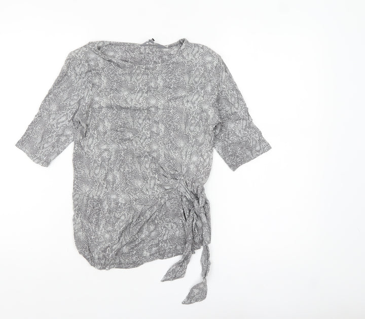 Principles Women Grey Animal Print Wrap Blouse Size 12