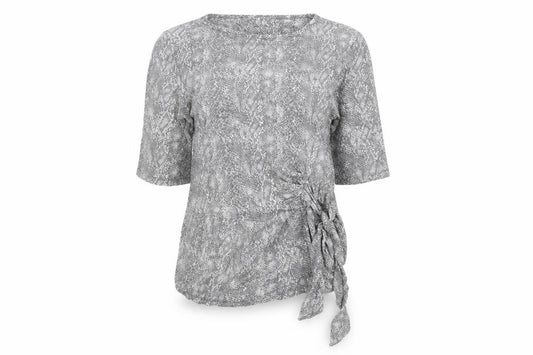 Front view of Principles Women Grey Animal Print Wrap Blouse, size 12
