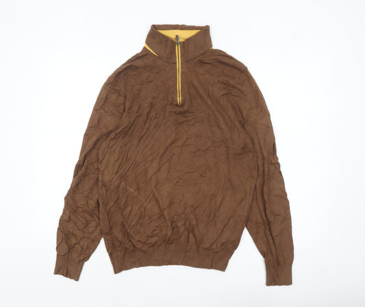 Massimo Dutti Men's Brown L 1/2 Zip Cotton Silk Cashmere Jumper