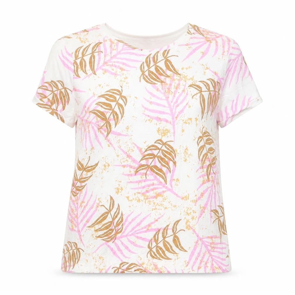 Sweewe Paris Women's White Pink Leaf Print Cotton T-Shirt Size M