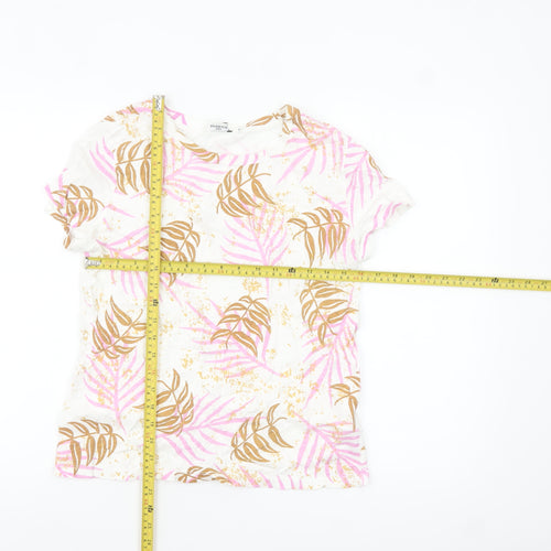 Sweewe Paris Women's White Pink Leaf Print Cotton T-Shirt Size M