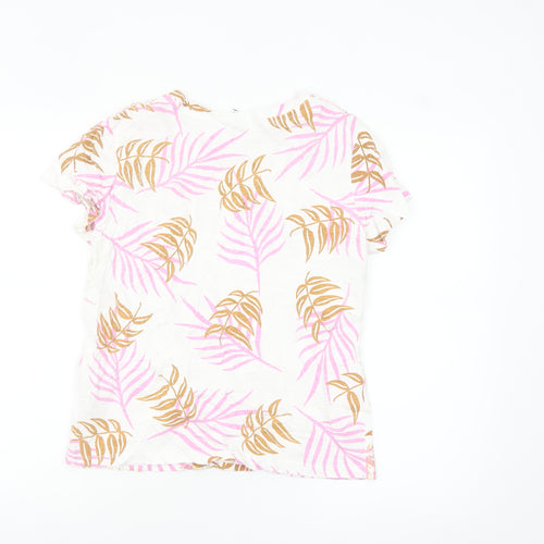 Sweewe Paris Women's White Pink Leaf Print Cotton T-Shirt Size M