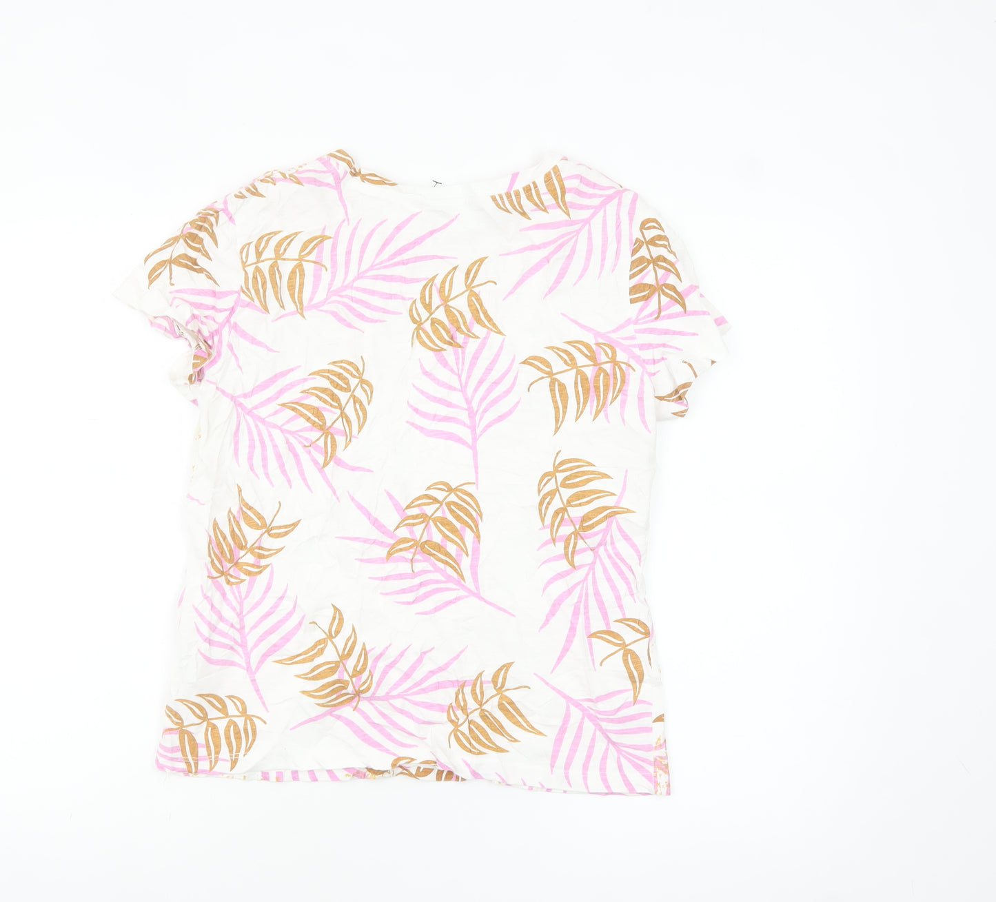 Sweewe Paris Women's White Pink Leaf Print Cotton T-Shirt Size M