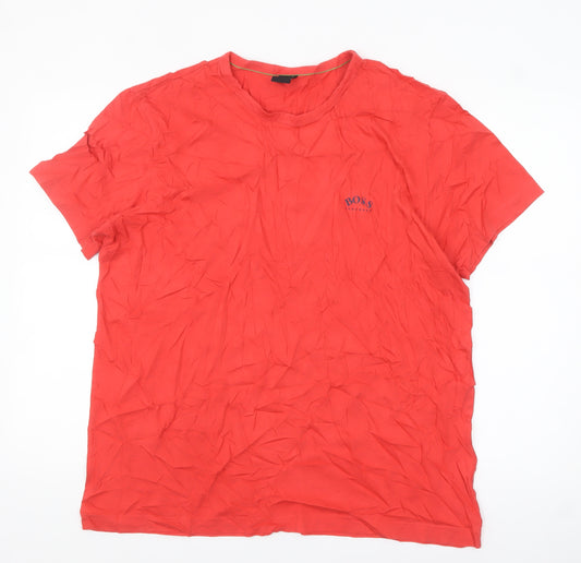 Hugo Boss Men's Red 2XL Crew Neck Cotton T-Shirt