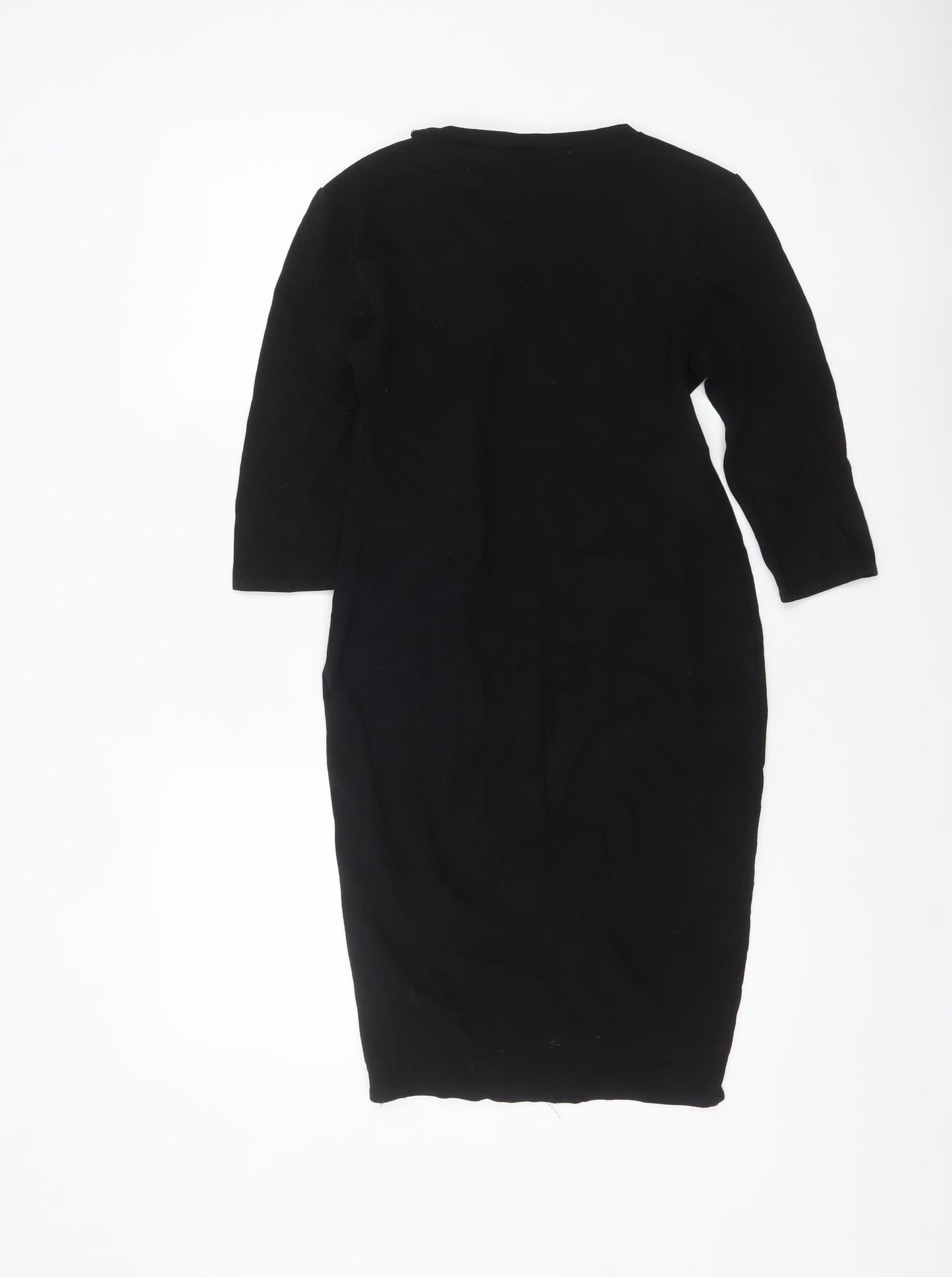 New Look Women’s Black Bodycon Dress Size 12 3/4 Sleeve Knit