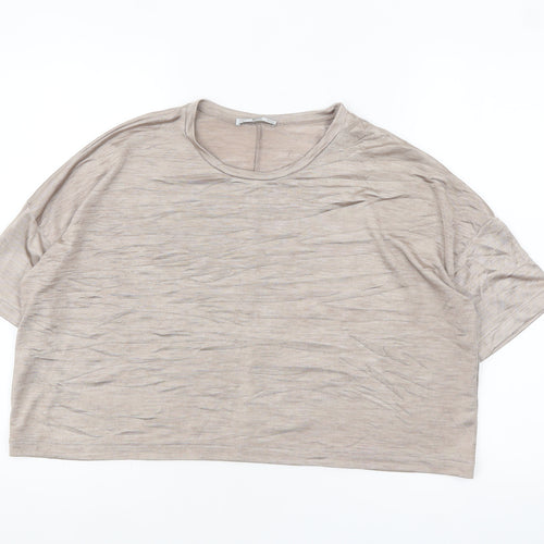 Zara Women Beige Basic Short Sleeve Relaxed Fit T-Shirt Size S