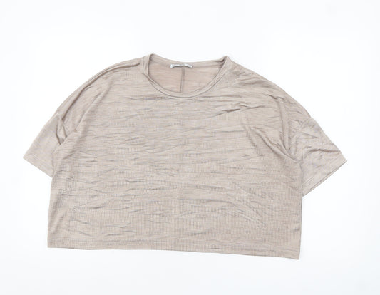 Zara Women Beige Basic Short Sleeve Relaxed Fit T-Shirt Size S