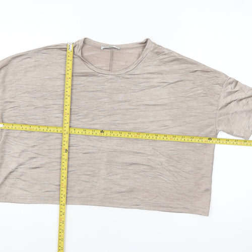Zara Women Beige Basic Short Sleeve Relaxed Fit T-Shirt Size S