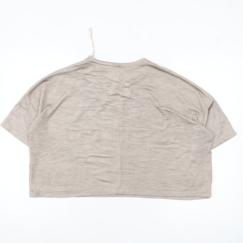 Zara Women Beige Basic Short Sleeve Relaxed Fit T-Shirt Size S