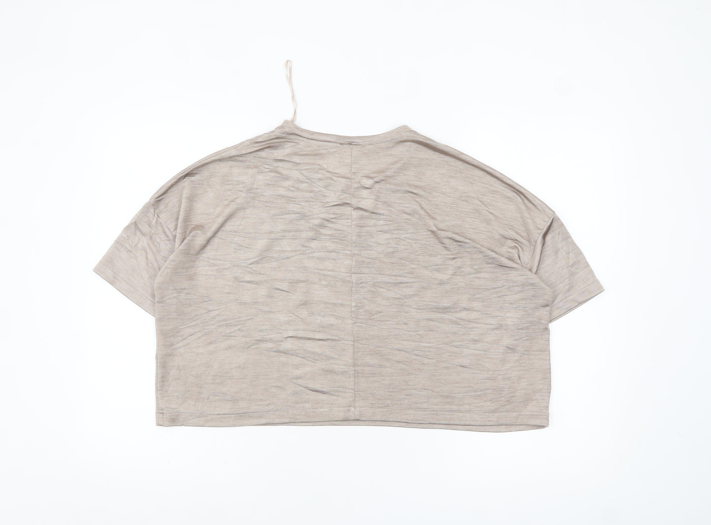 Zara Women Beige Basic Short Sleeve Relaxed Fit T-Shirt Size S