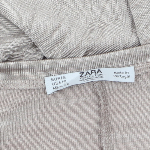 Zara Women Beige Basic Short Sleeve Relaxed Fit T-Shirt Size S