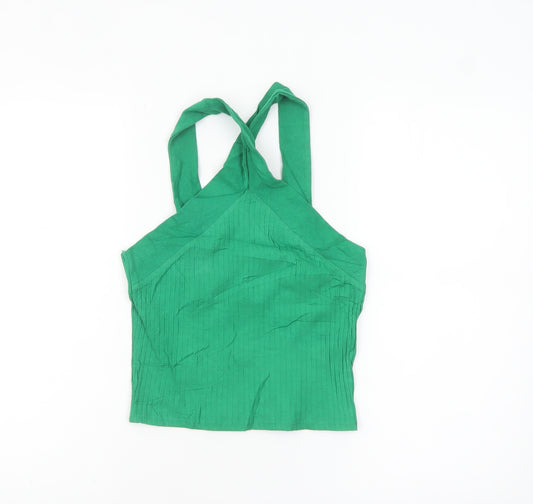 Zara Women Green Halter Ribbed Camisole Tank Top Size 12