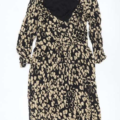 Phase Eight Women Black Animal Print Wrap Dress Size 12